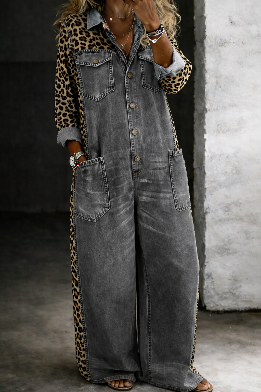 Matera Denim Jumpsuit — gray, front