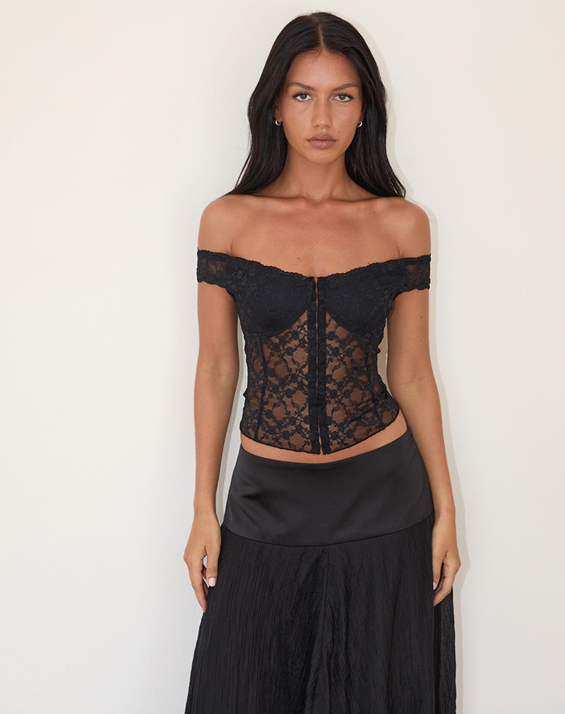 Rosalie - Black Rose Lace Corset Top
