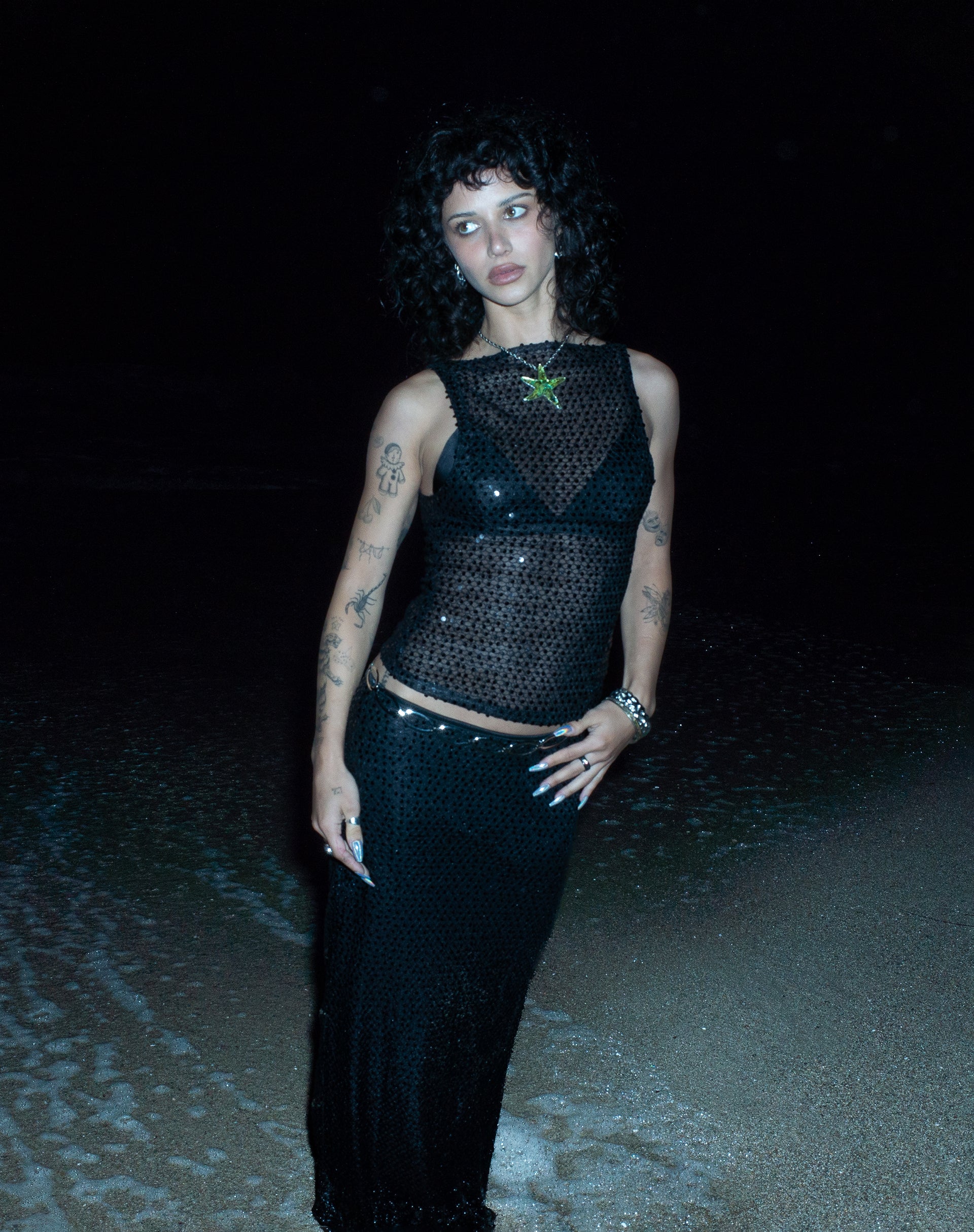 Serena - Black Sequin Knit Tank Top