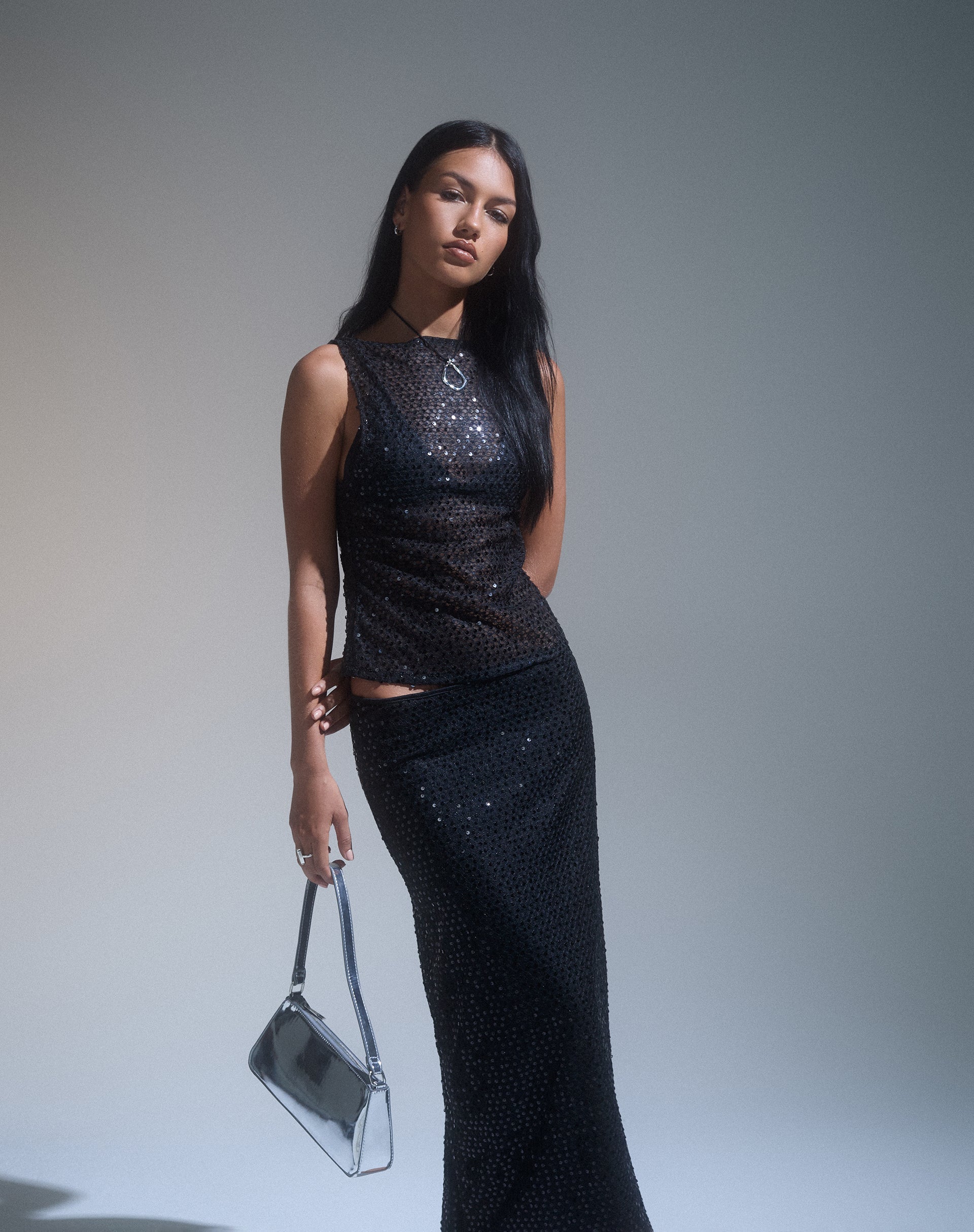 Serena - Black Sequin Knit Tank Top