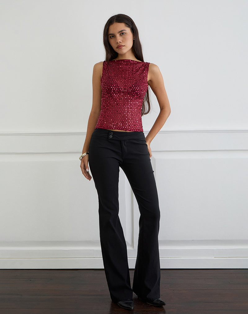 Serena - Burgundy Sequin Knit Tank Top