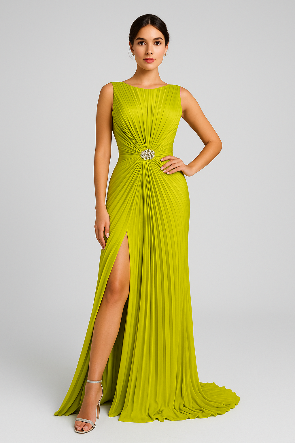 Deena - Maxi Dress – chartreuse green – front view on model
