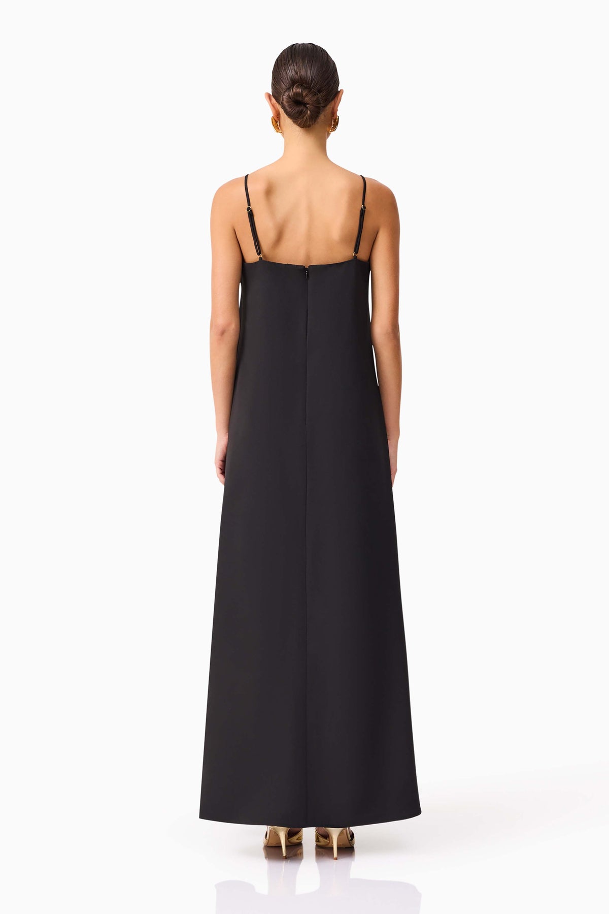 Petunia - Maxi Dress – black with pastel floral applique – back view