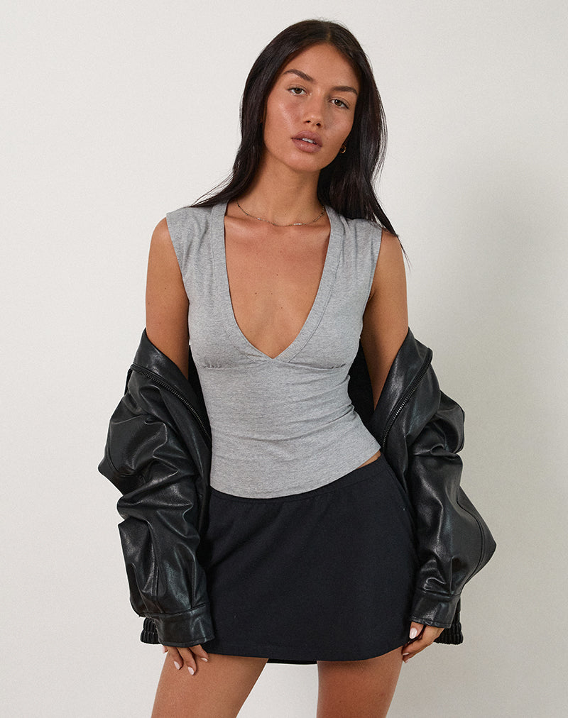 Scarlett - Heather Grey Plunge Top