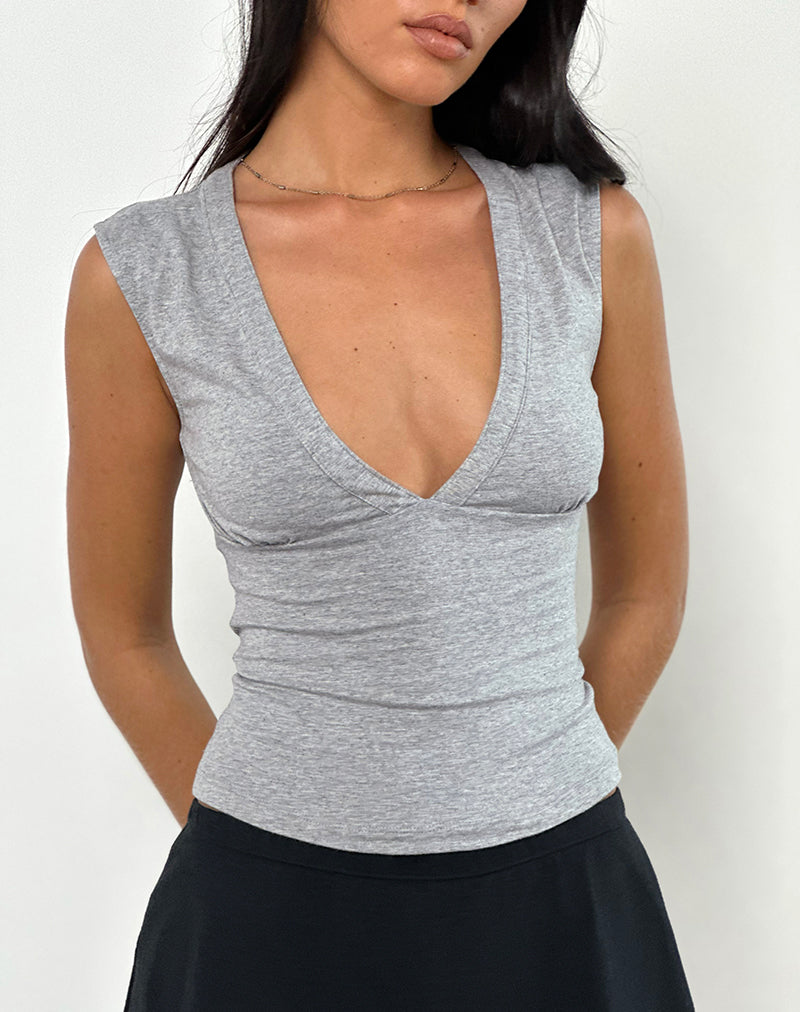 Scarlett - Heather Grey Plunge Top