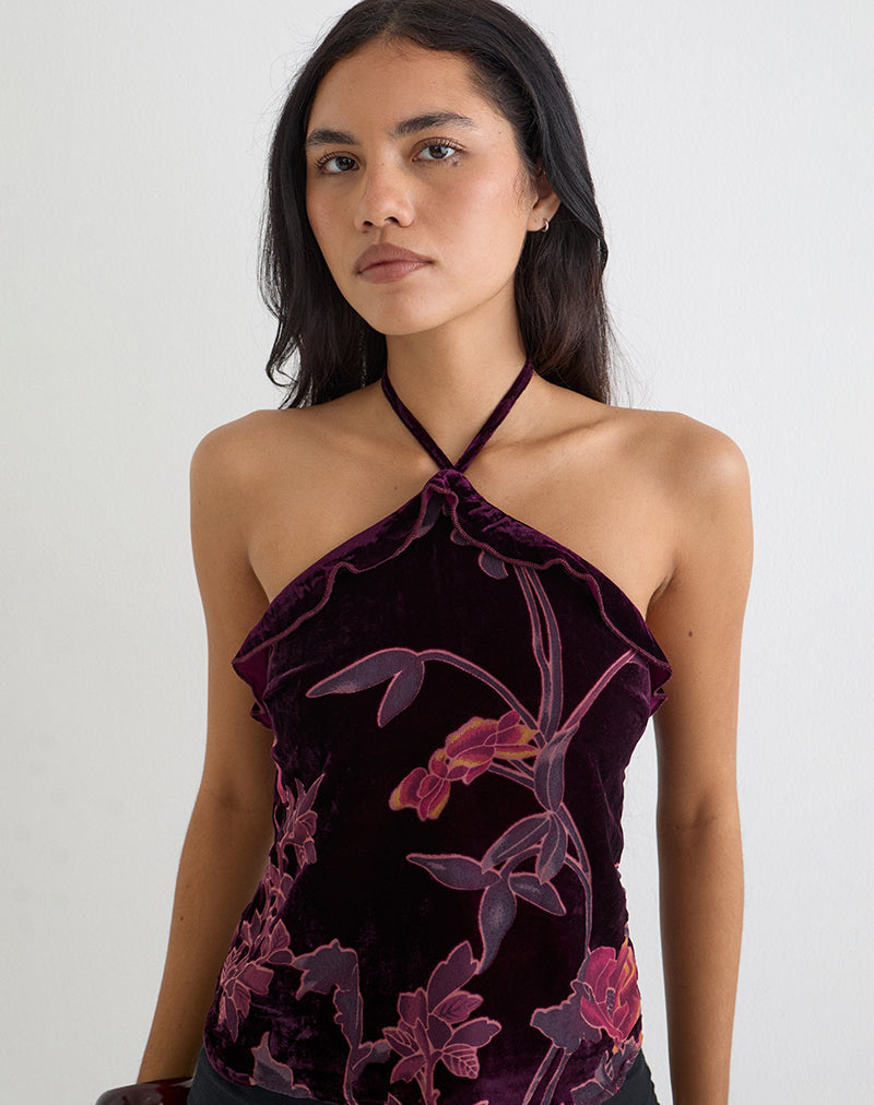 Florence - Burgundy Floral Burnout Top