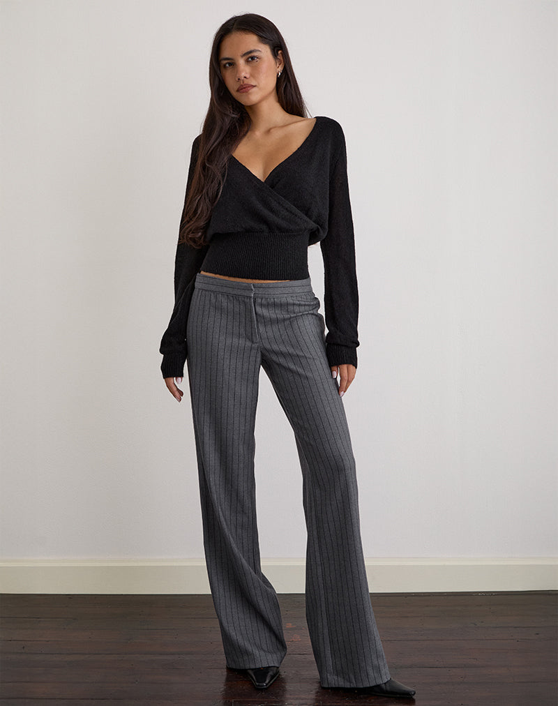 Willow - Black Knit Wrap Top