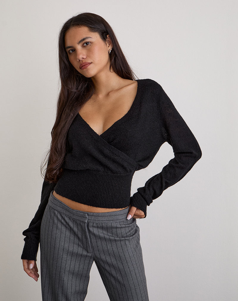 Willow - Black Knit Wrap Top