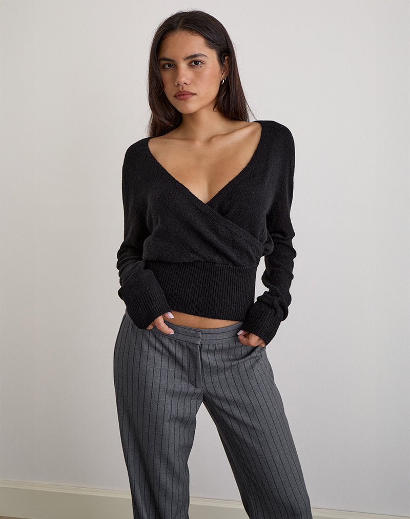 Willow - Black Knit Wrap Top