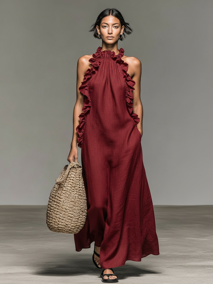 Portofino Maxi Dress — red, front