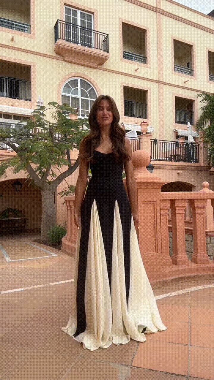 Serena - Slip Maxi Dress – black and cream – lifestyle