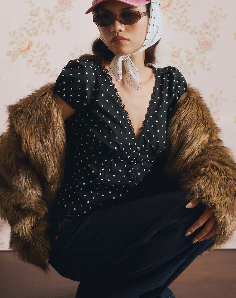 Catalina - Black Polka Dot Corset Top