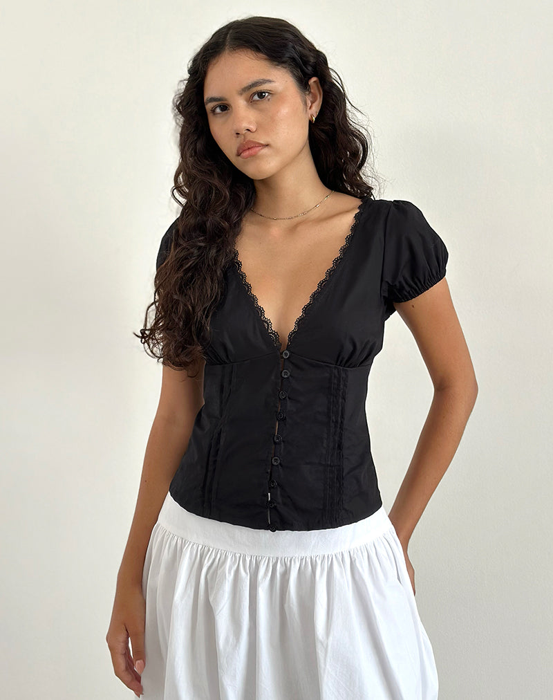 Catalina - Black Poplin Corset Top