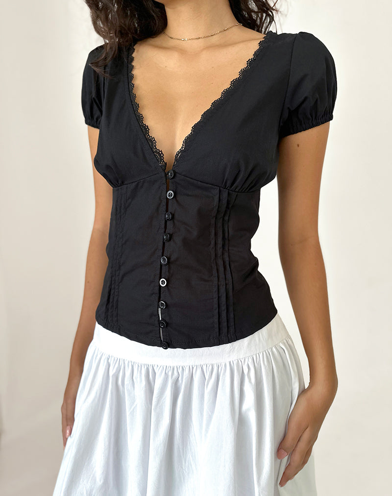 Catalina - Black Poplin Corset Top