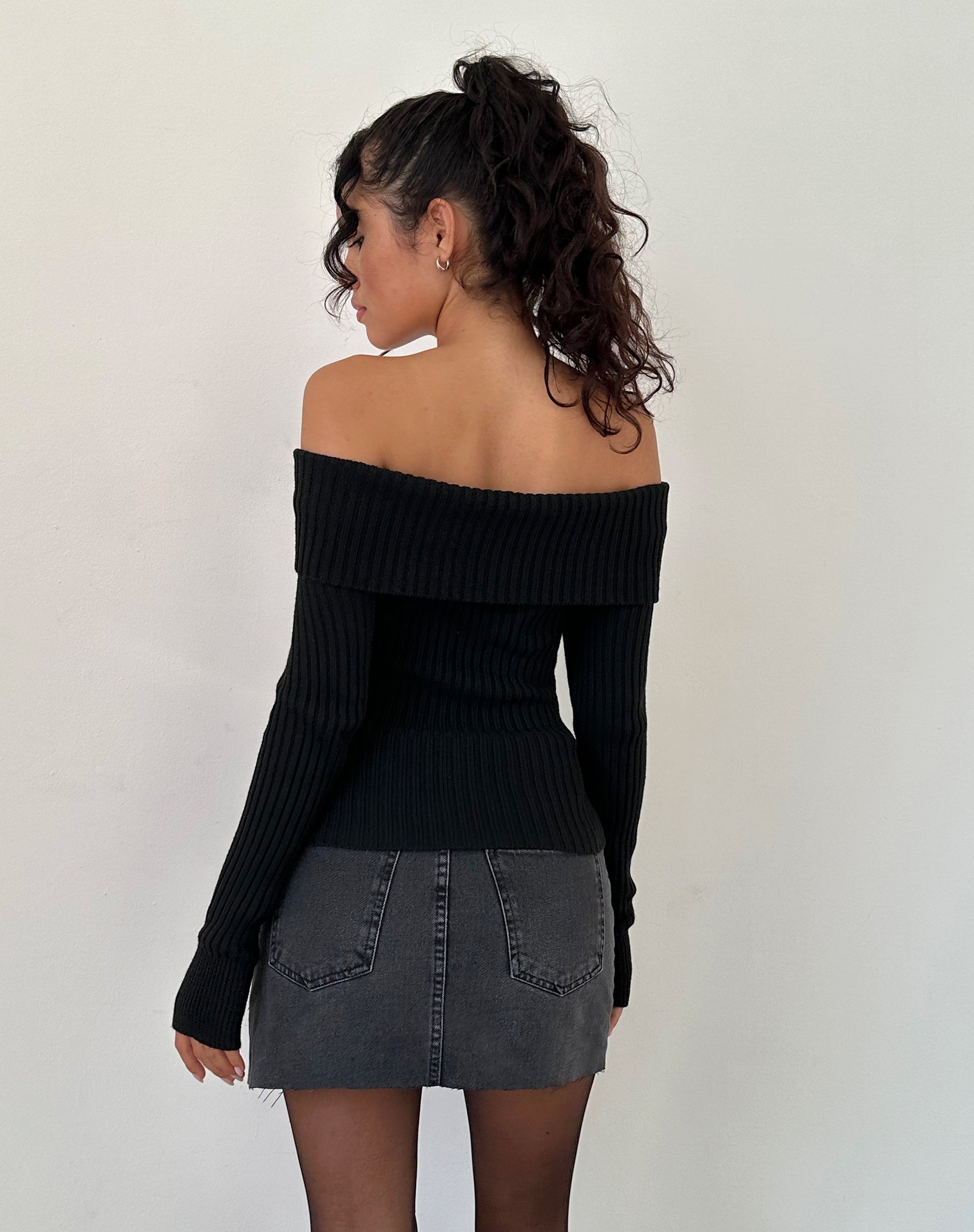 Freya - Black Off-Shoulder Knit Top
