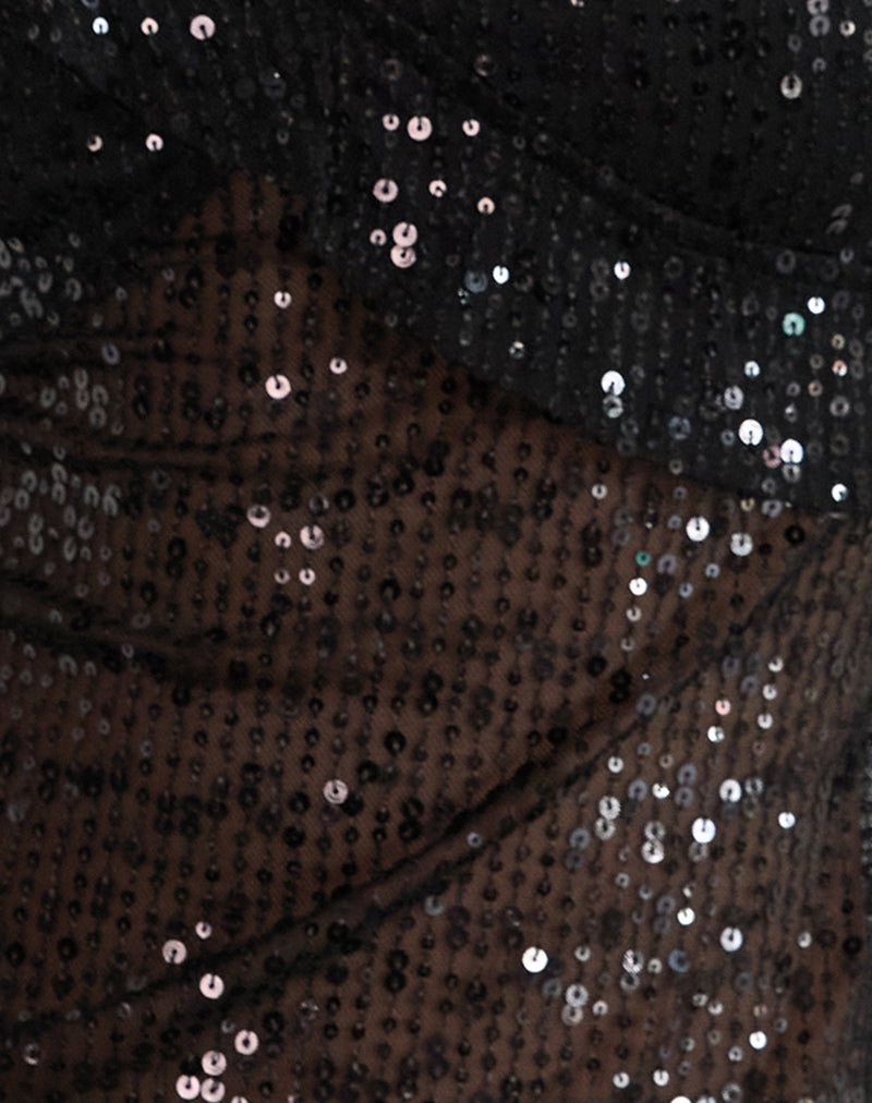 Selene - Black Sheer Sequin Asymmetric Top