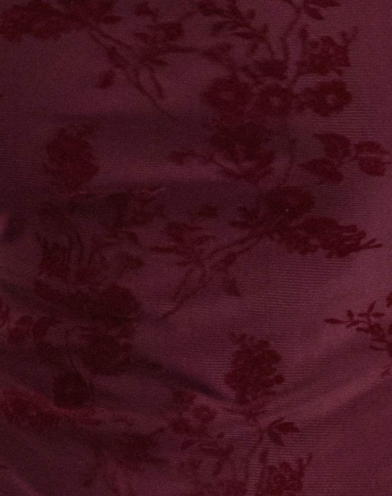 Talia - Maroon Flocked Floral Tank Top