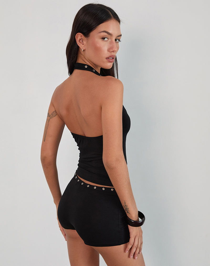 Sloane - Black Eyelet Halter Top