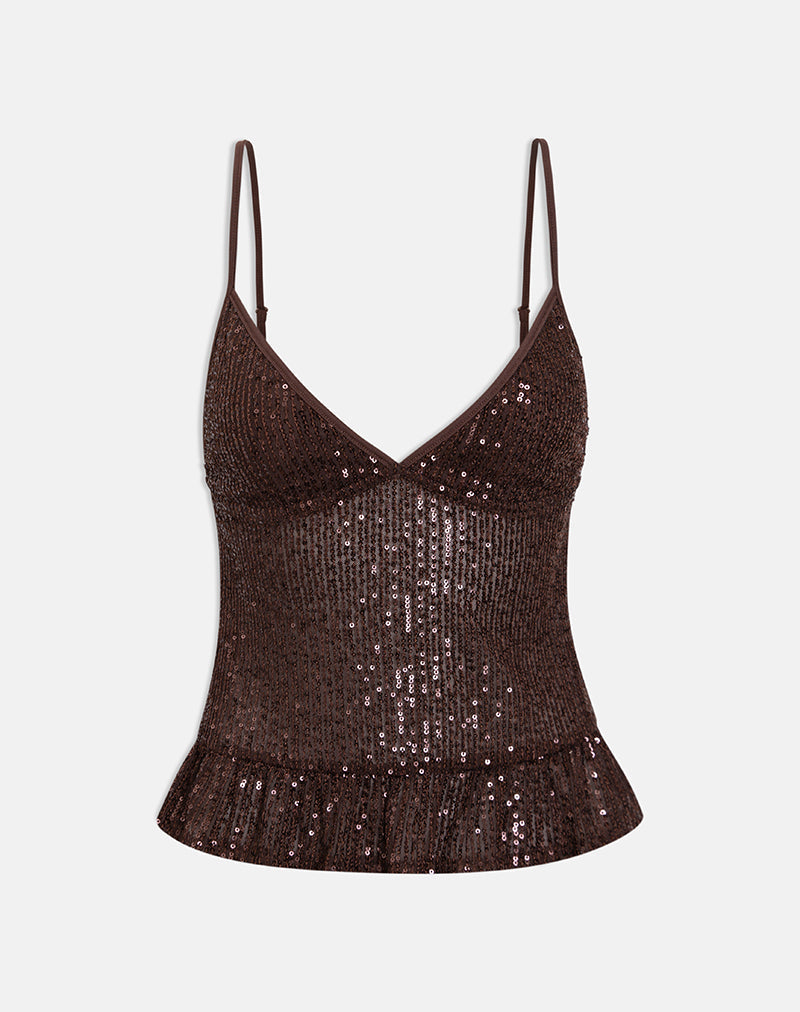 Delilah - Bronze Draped Sequin Cami Top