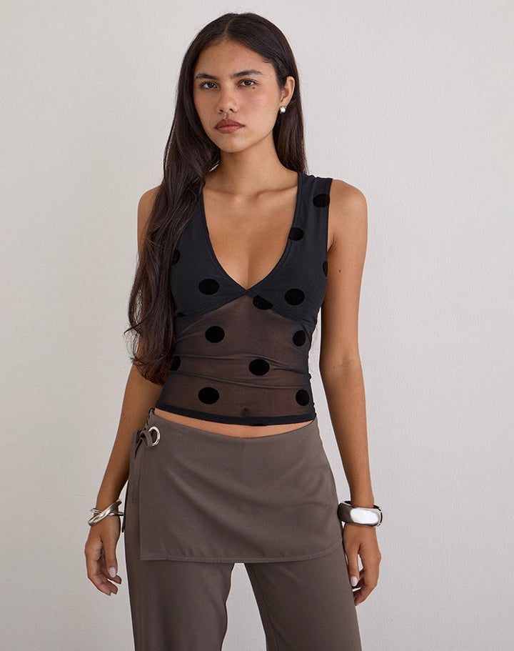 Daphne Black Polka Dot Top