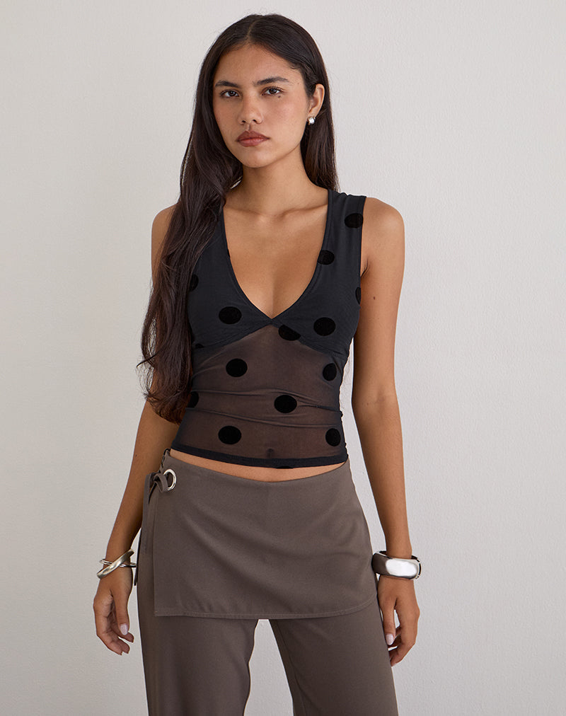 Daphne - Black Polka Dot Top