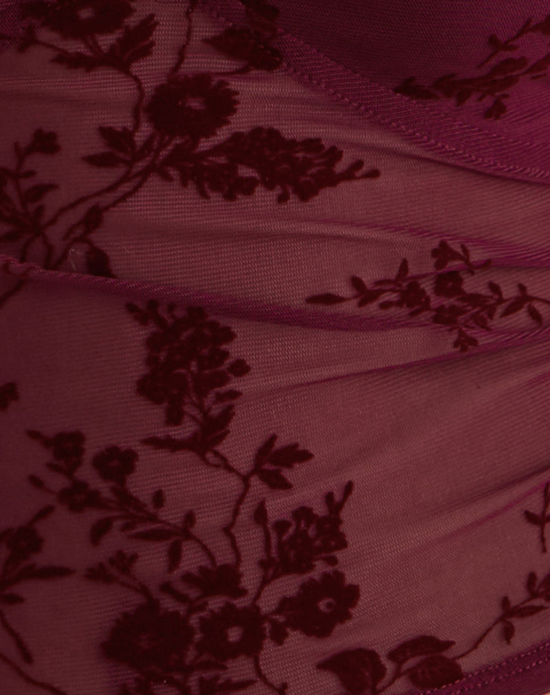 Daphne - Maroon Flocked Floral Top