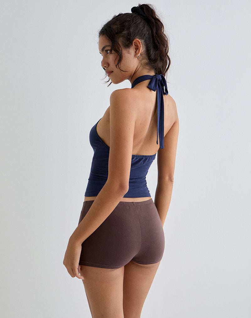 Alexandria - Navy Satin Halter Top