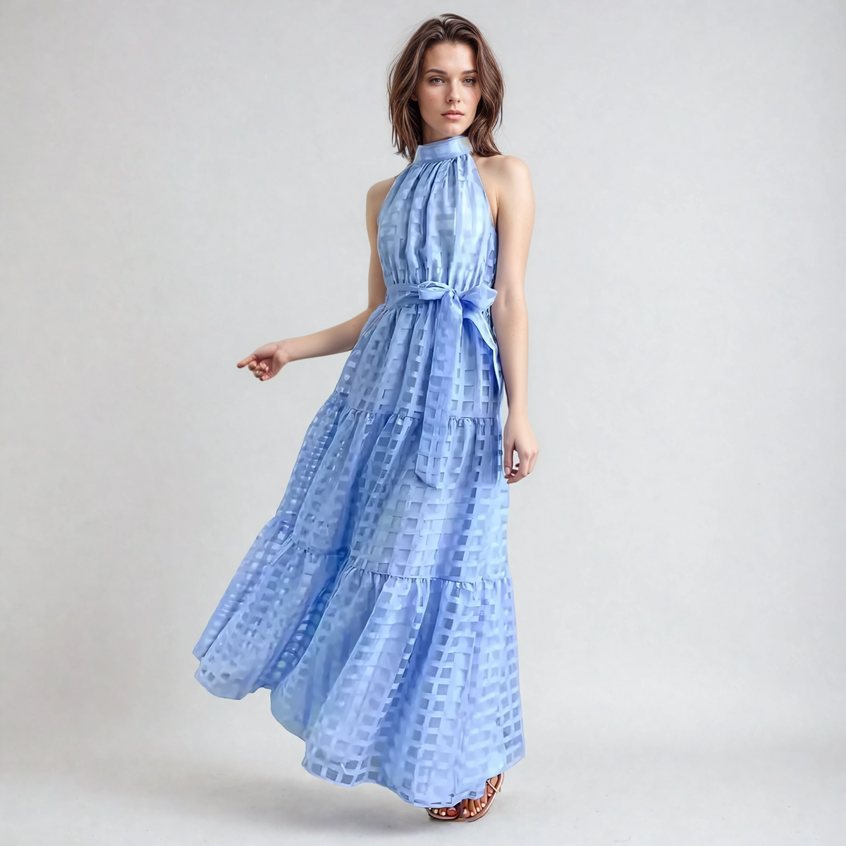 Lola - Summer Maxi Dress – blue – front view on model (4)