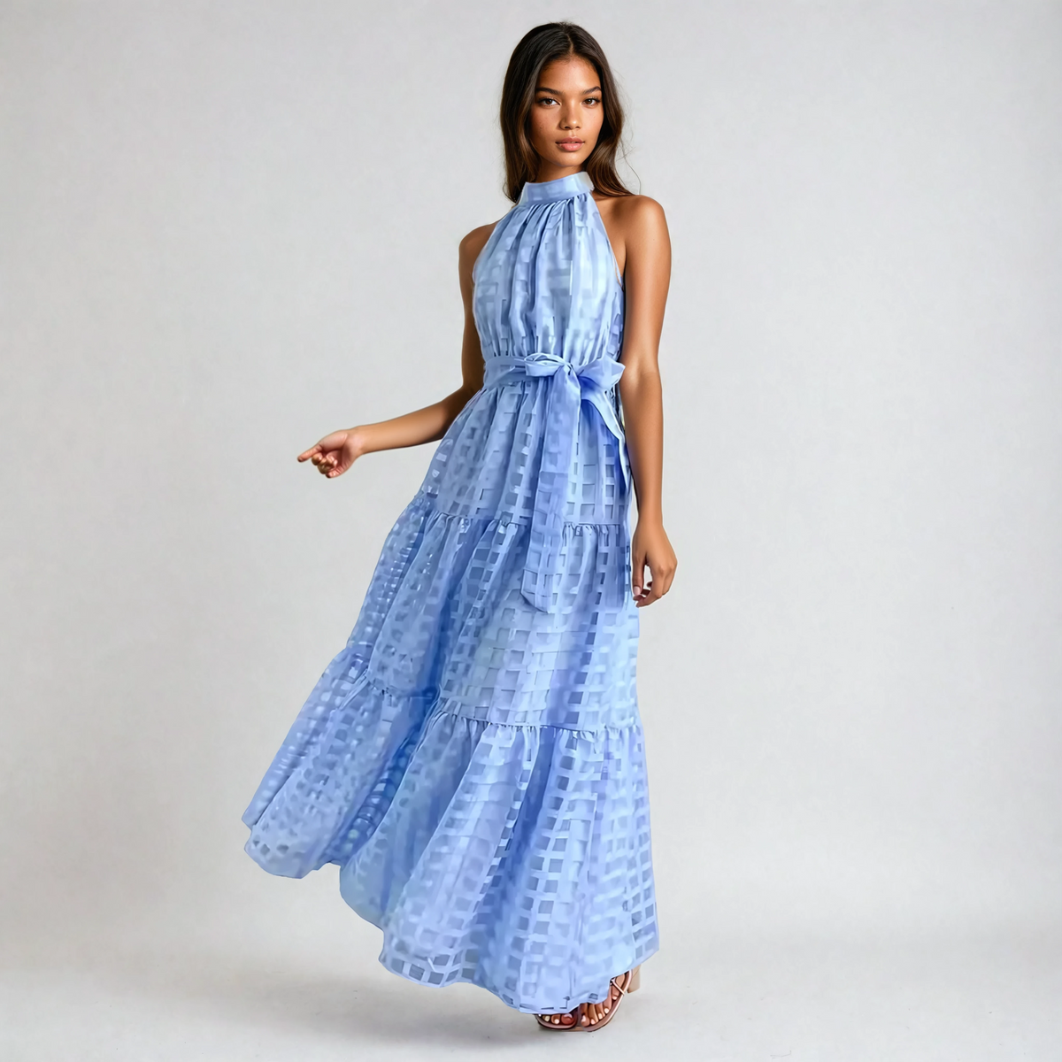 Lola - Summer Maxi Dress – blue – front view on model (5)