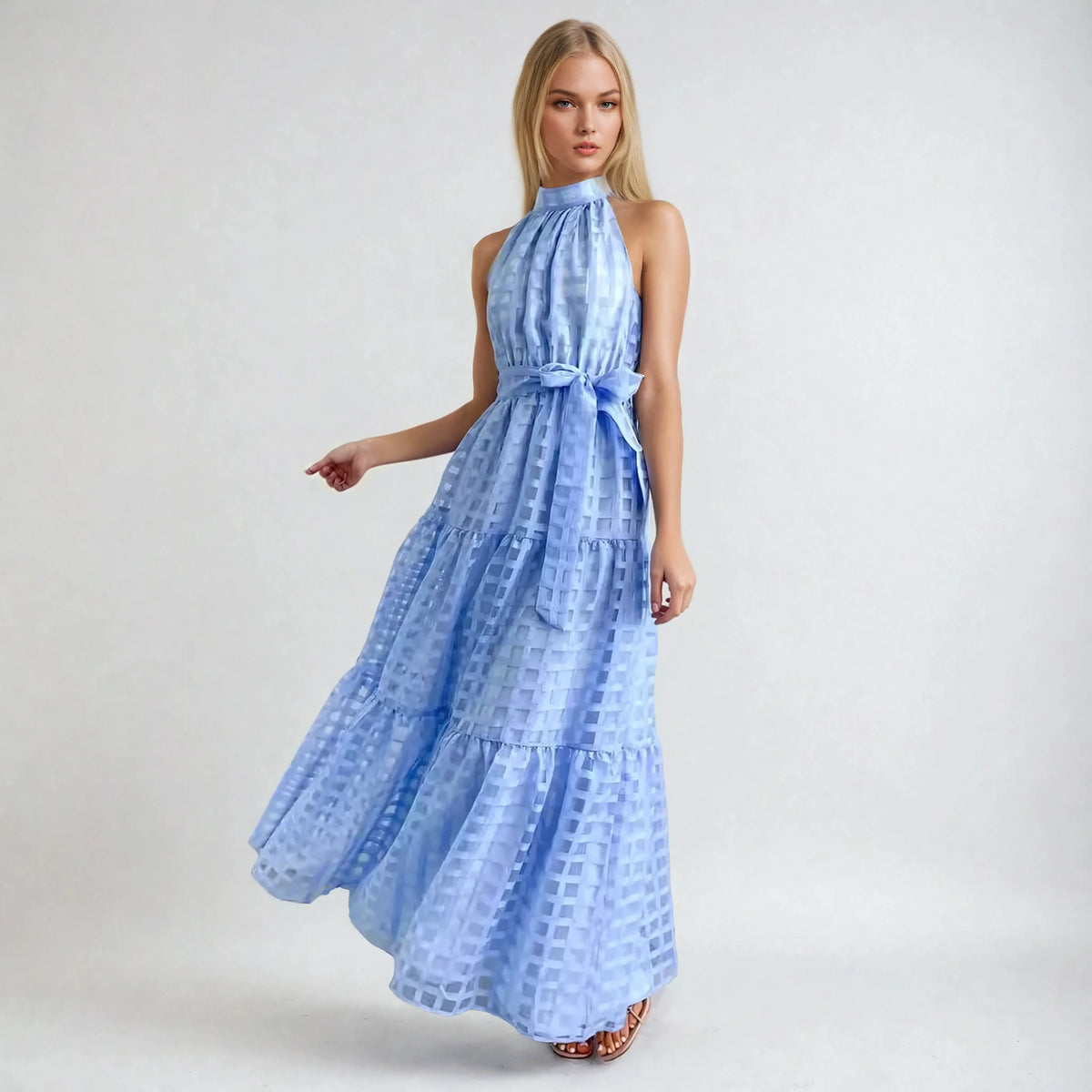 Lola - Summer Maxi Dress – blue – front view on model (3)