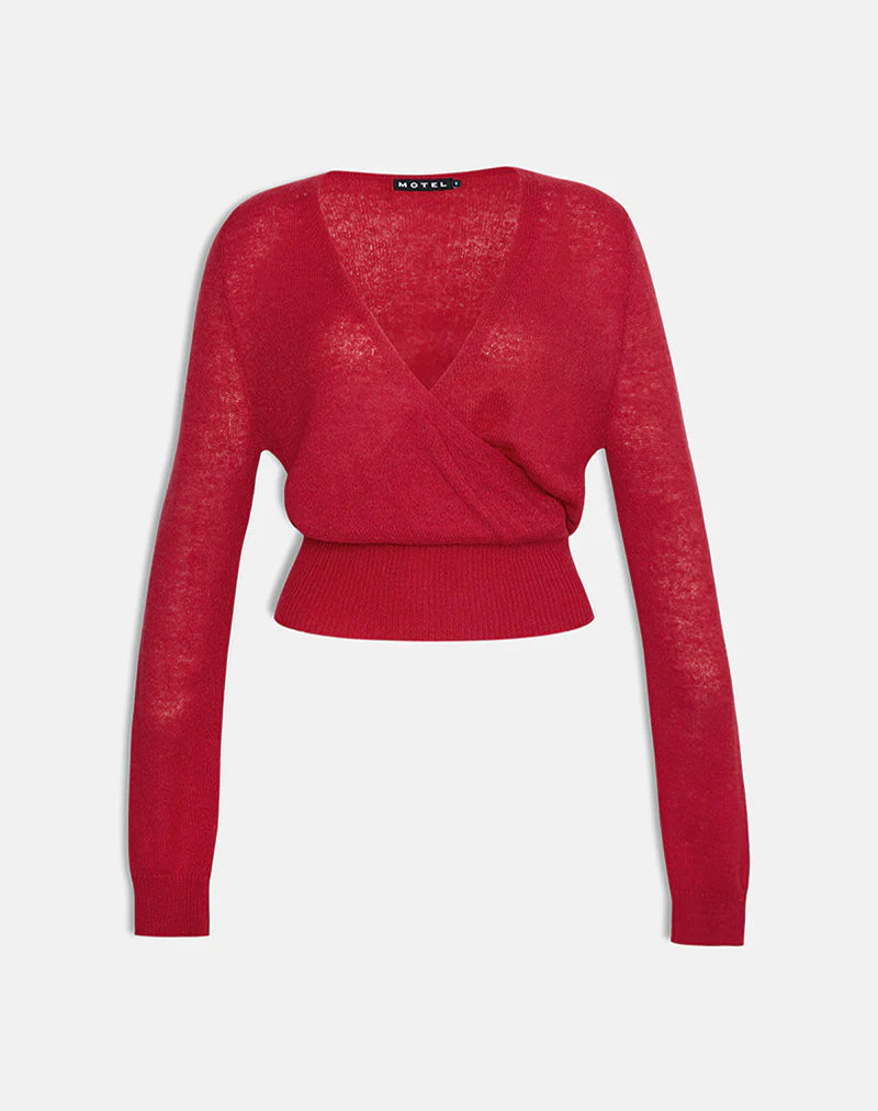 Willow - Red Knit Wrap Top