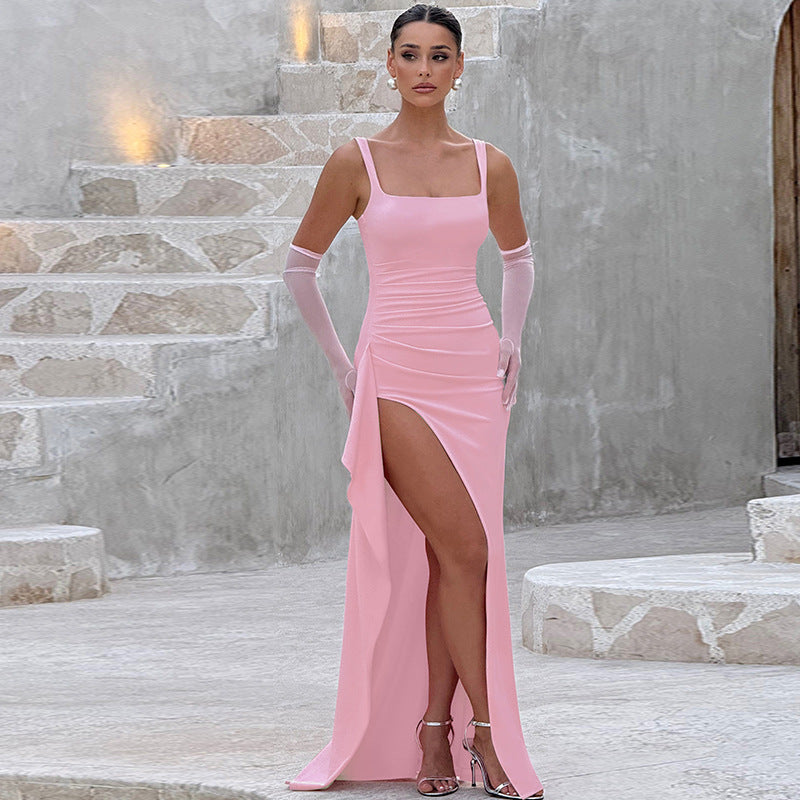Selene - Square-Neck Slit Maxi Dress