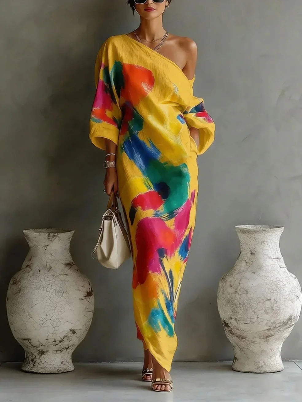 Positano Maxi Dress — yellow base, front view