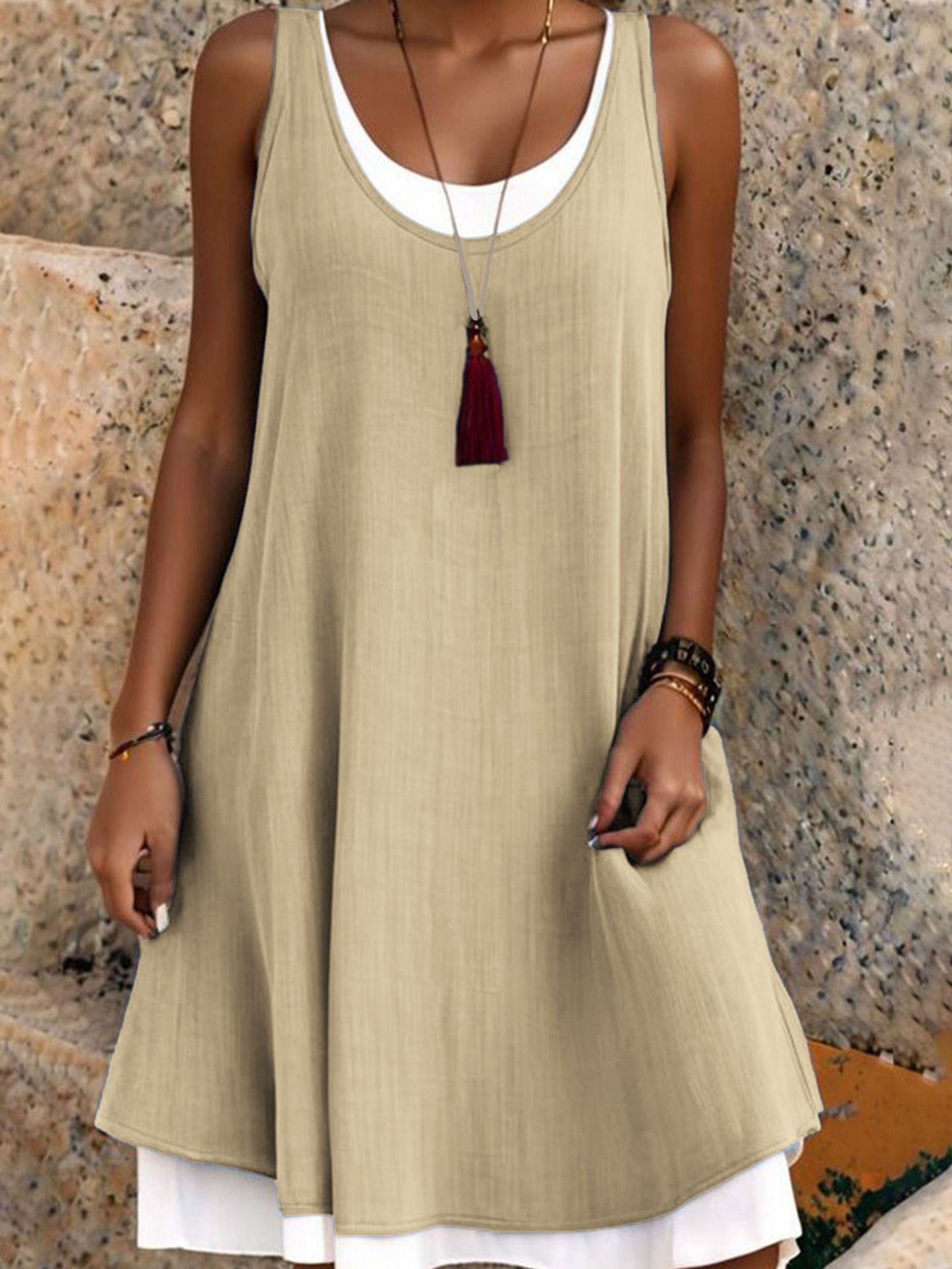 Marnie Layered Sundress - khaki front