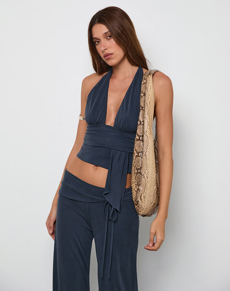 Marina - Storm Blue Satin Halter Top