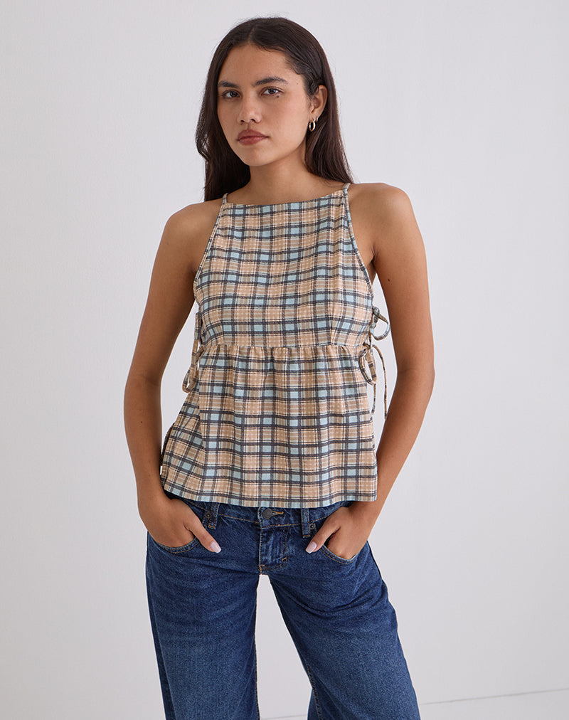 Blair - Powder Blue Plaid Relaxed Tank Top