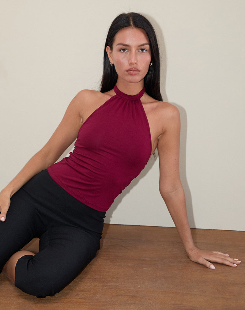 Simone - Burgundy Jersey Halter Top