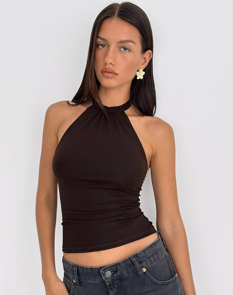 Simone - Chocolate Jersey Halter Top