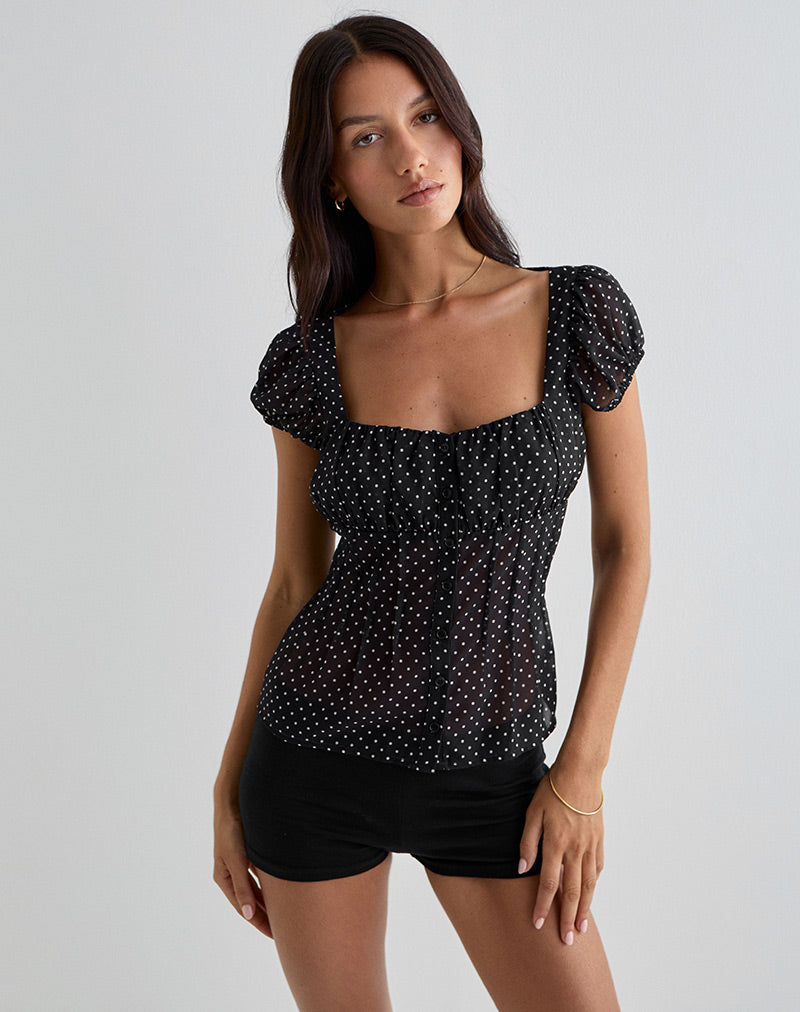 Sabrina - Black Dotted Chiffon Blouse