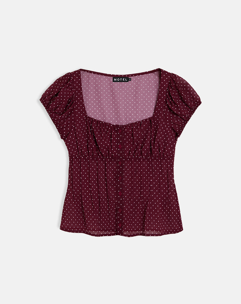 Sabrina - Burgundy Dotted Chiffon Blouse