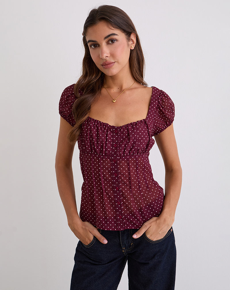 Sabrina - Burgundy Dotted Chiffon Blouse