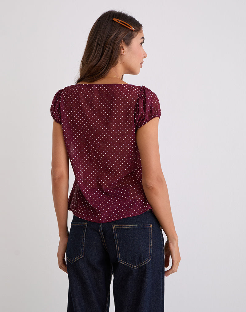 Sabrina - Burgundy Dotted Chiffon Blouse