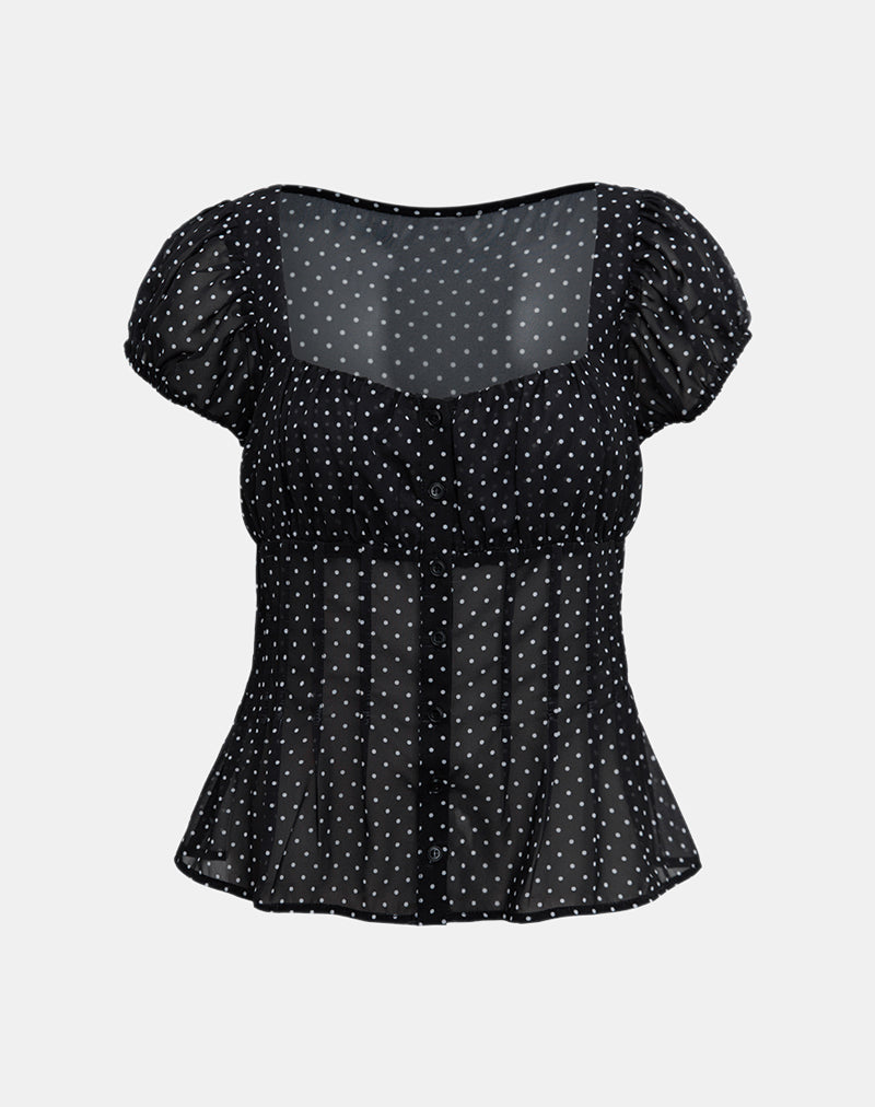 Sabrina - Black Dotted Chiffon Blouse