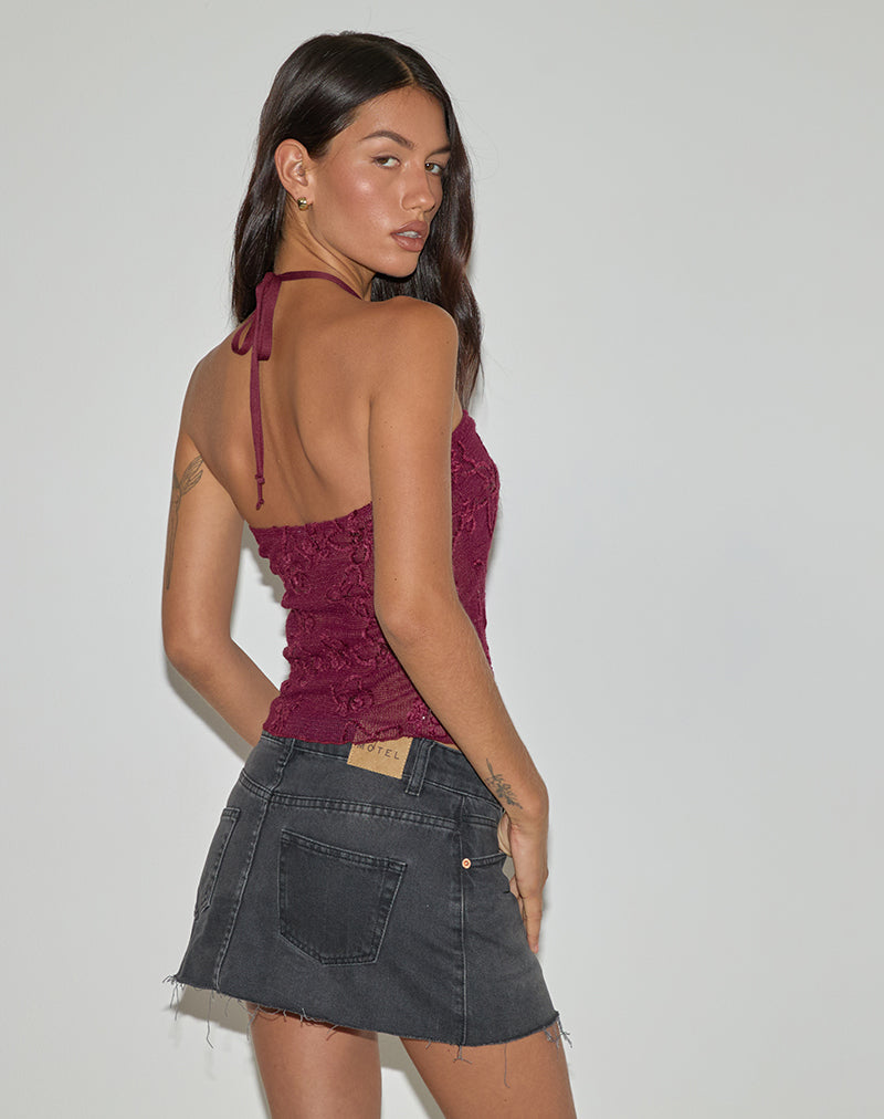 Giselle - Burgundy Sequin Knit Halter Top