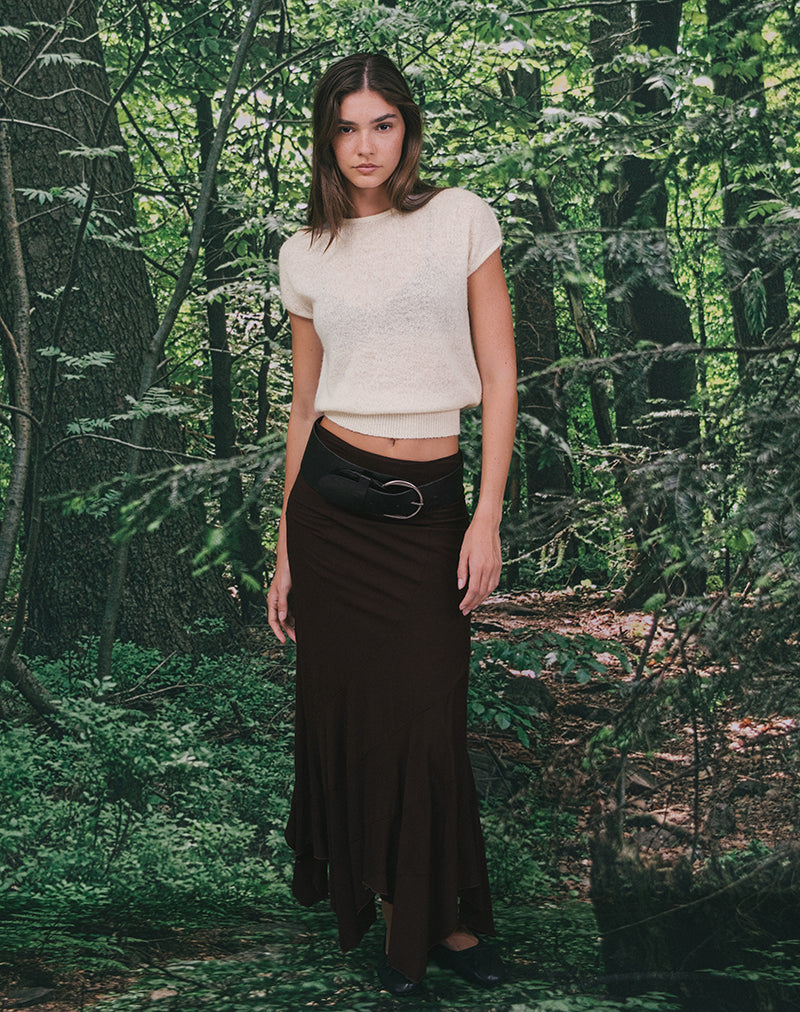 Tessa Ecru Knit Banded Top