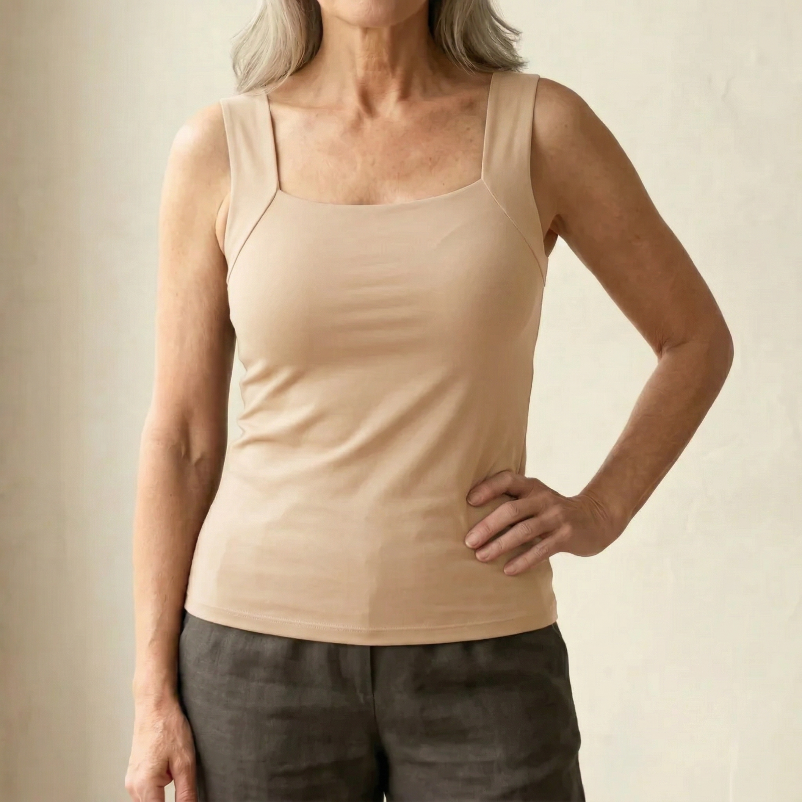 Willa Built-In Bra Tank Top — Nude front