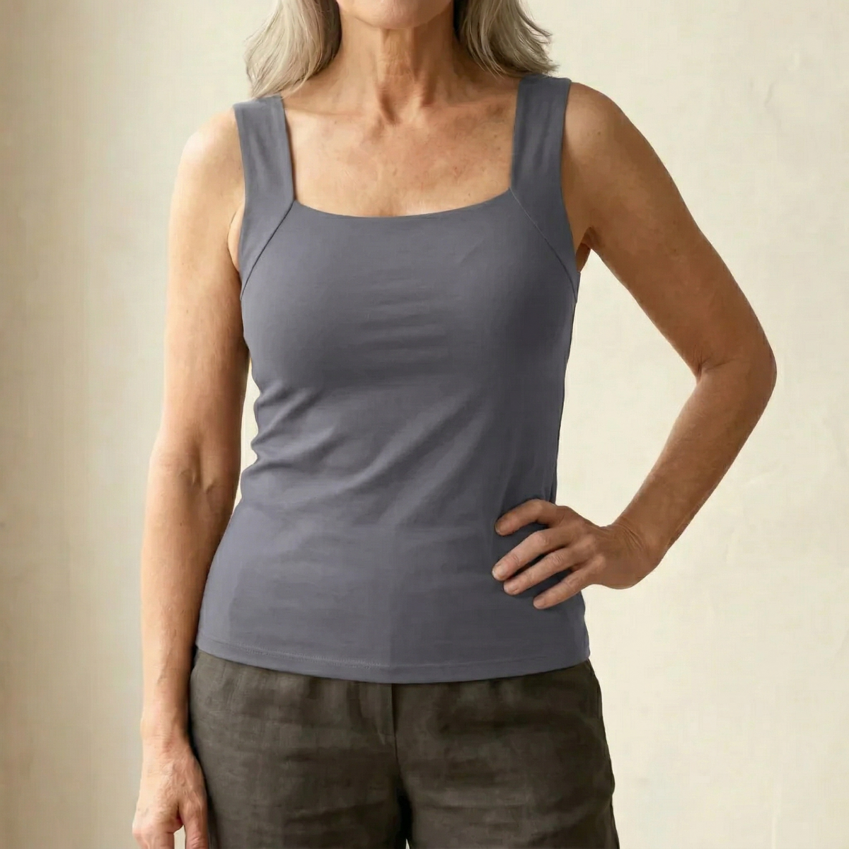 Willa Built-In Bra Tank Top — Taupe front