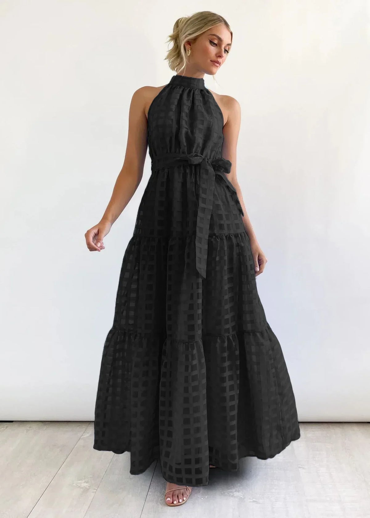Lola - Summer Maxi Dress – black – front view on model