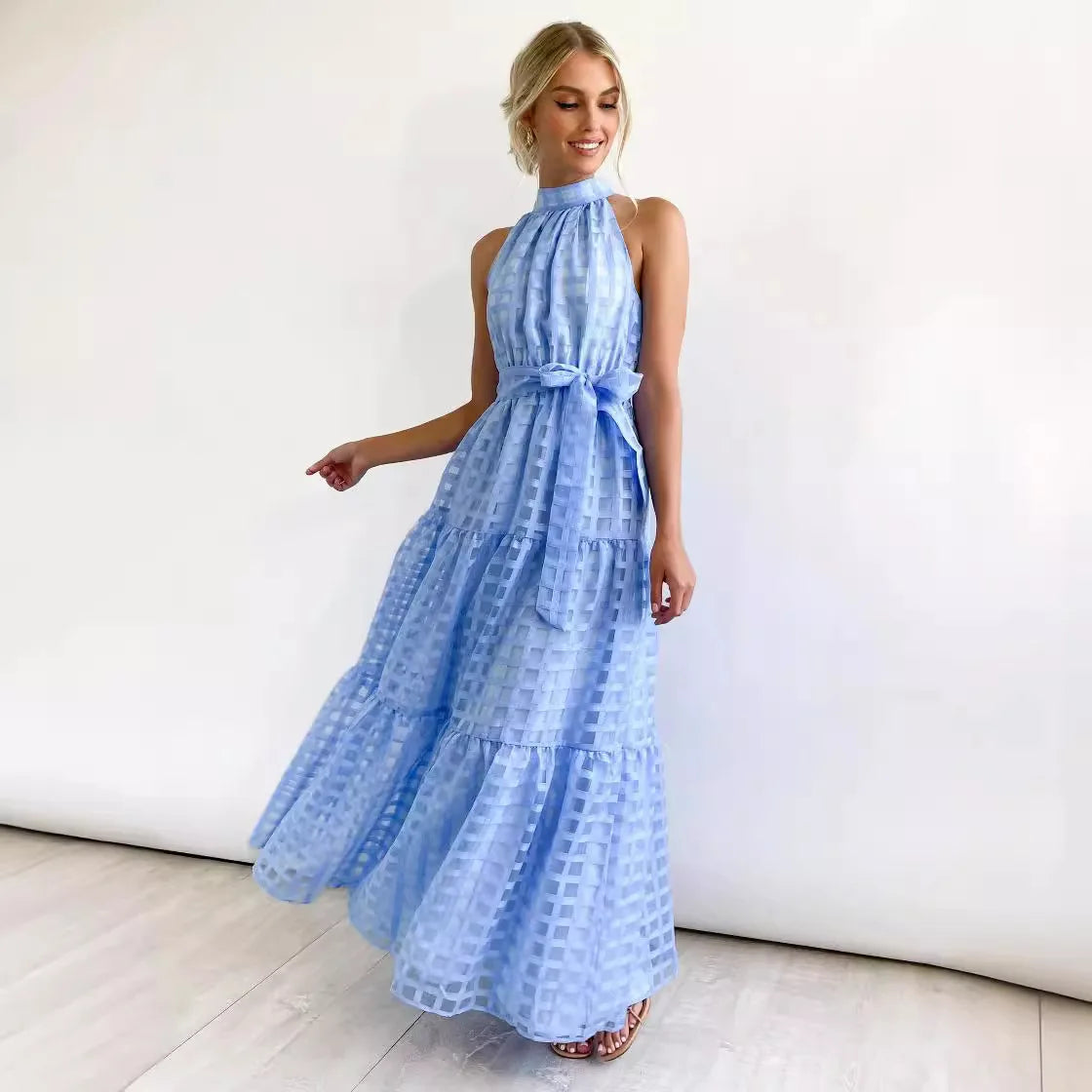 Lola - Summer Maxi Dress – blue – front view on model (2)