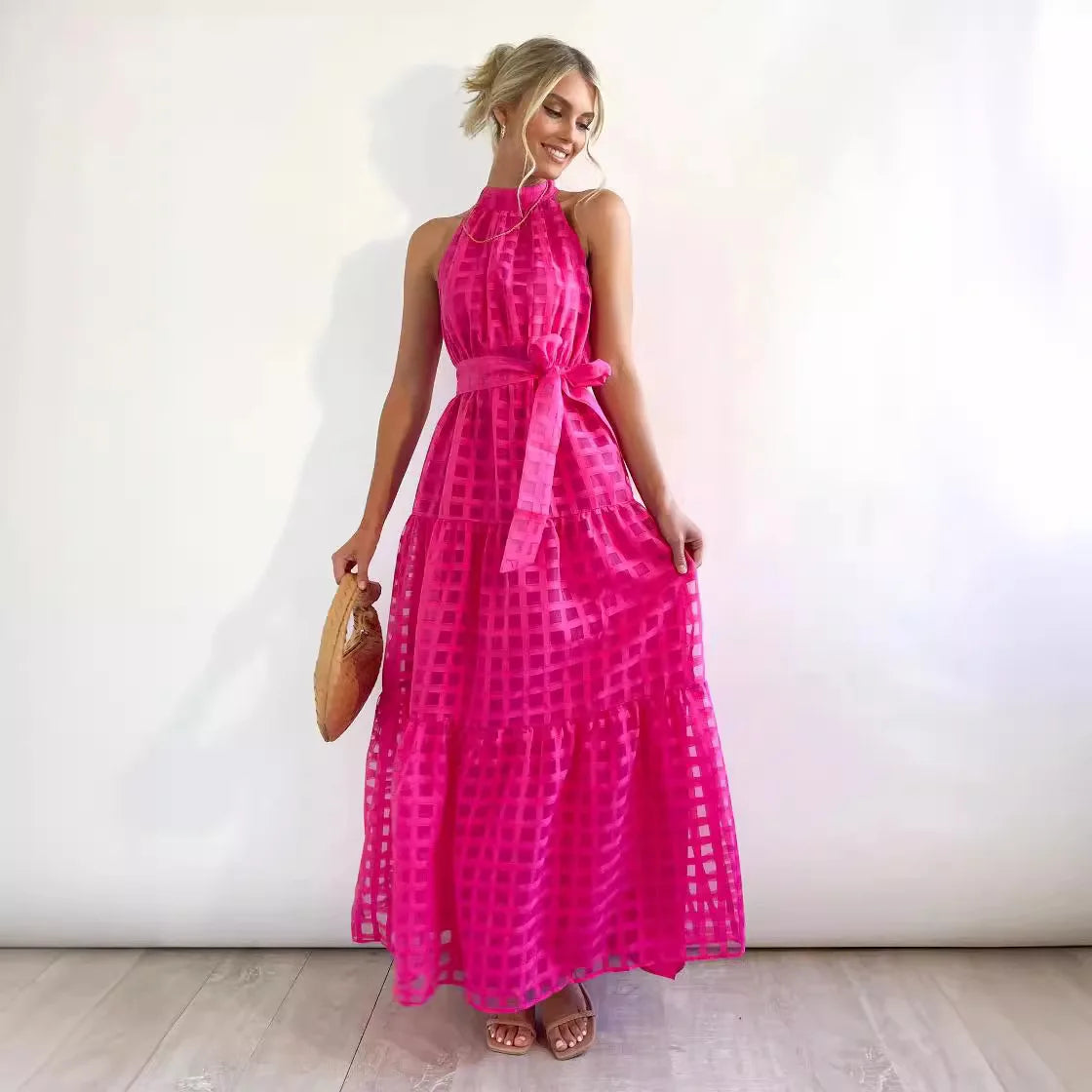 Lola - Summer Maxi Dress – pink – front view on model